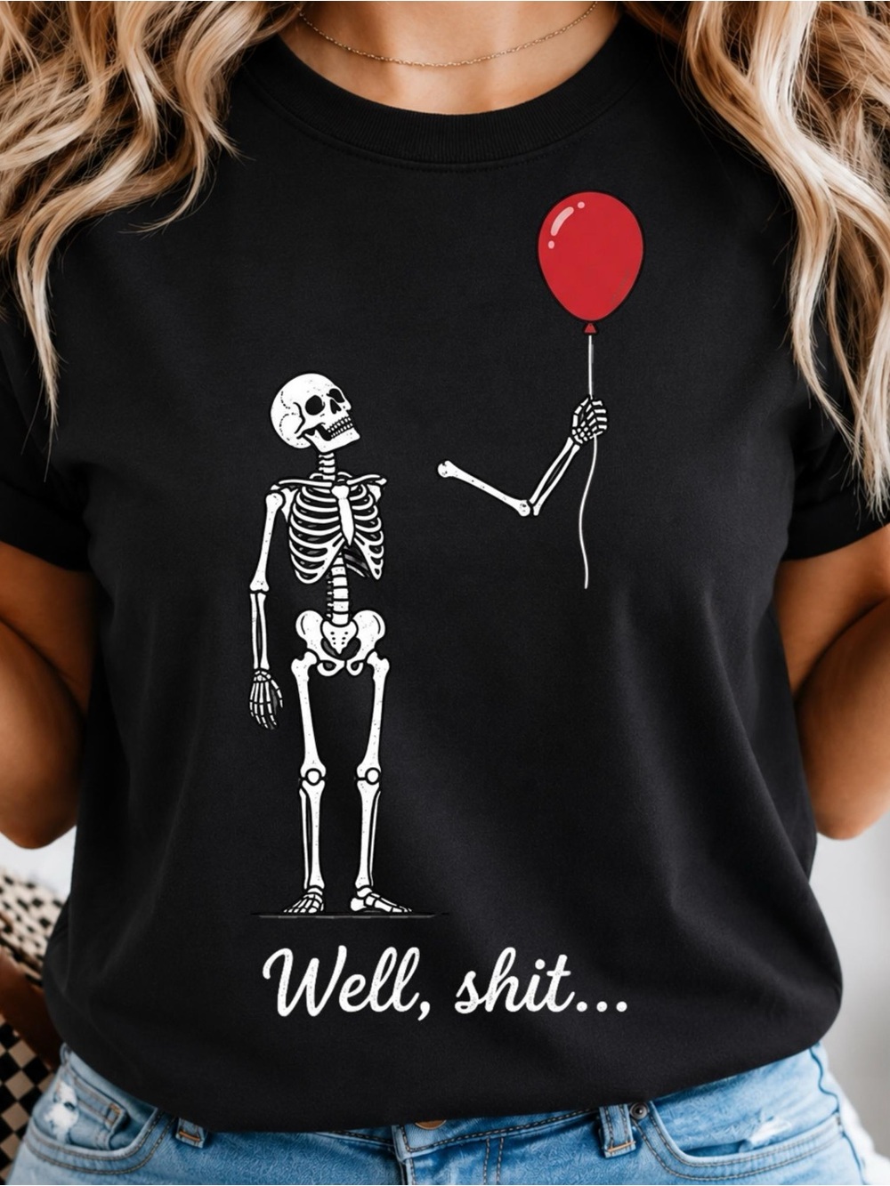 Halloween Skeleton Balloon Funny Minimalist Graphic Tee - Unisex Black
